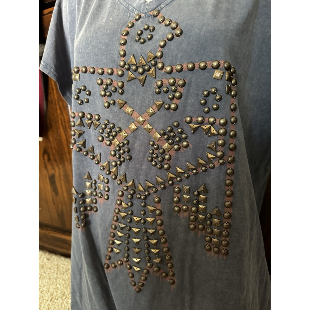 New Double D Ranch Top Thunderbird Long Studded Western Boho Side Slit Tunic S M - Picture 4 of 8